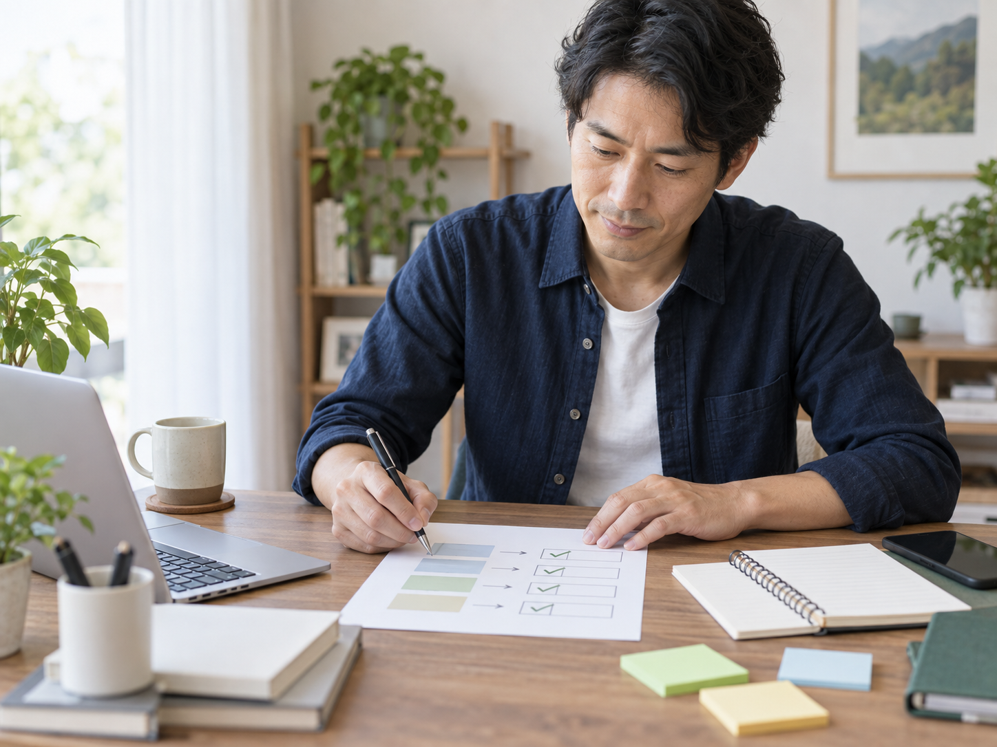 40代の男性が未経験転職に生かせる経験とスキルを整理している様子