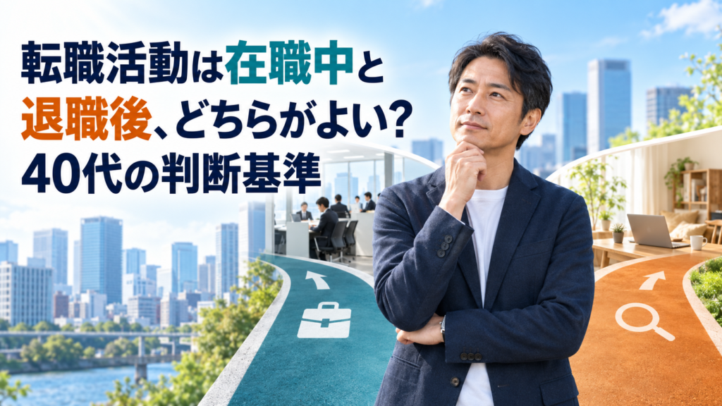 在職中と退職後の転職活動を比較し、40代男性が進め方を考えているアイキャッチ画像