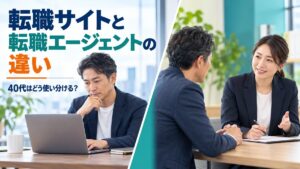 転職サイトで求人を探す40代男性と転職エージェントへ相談する場面