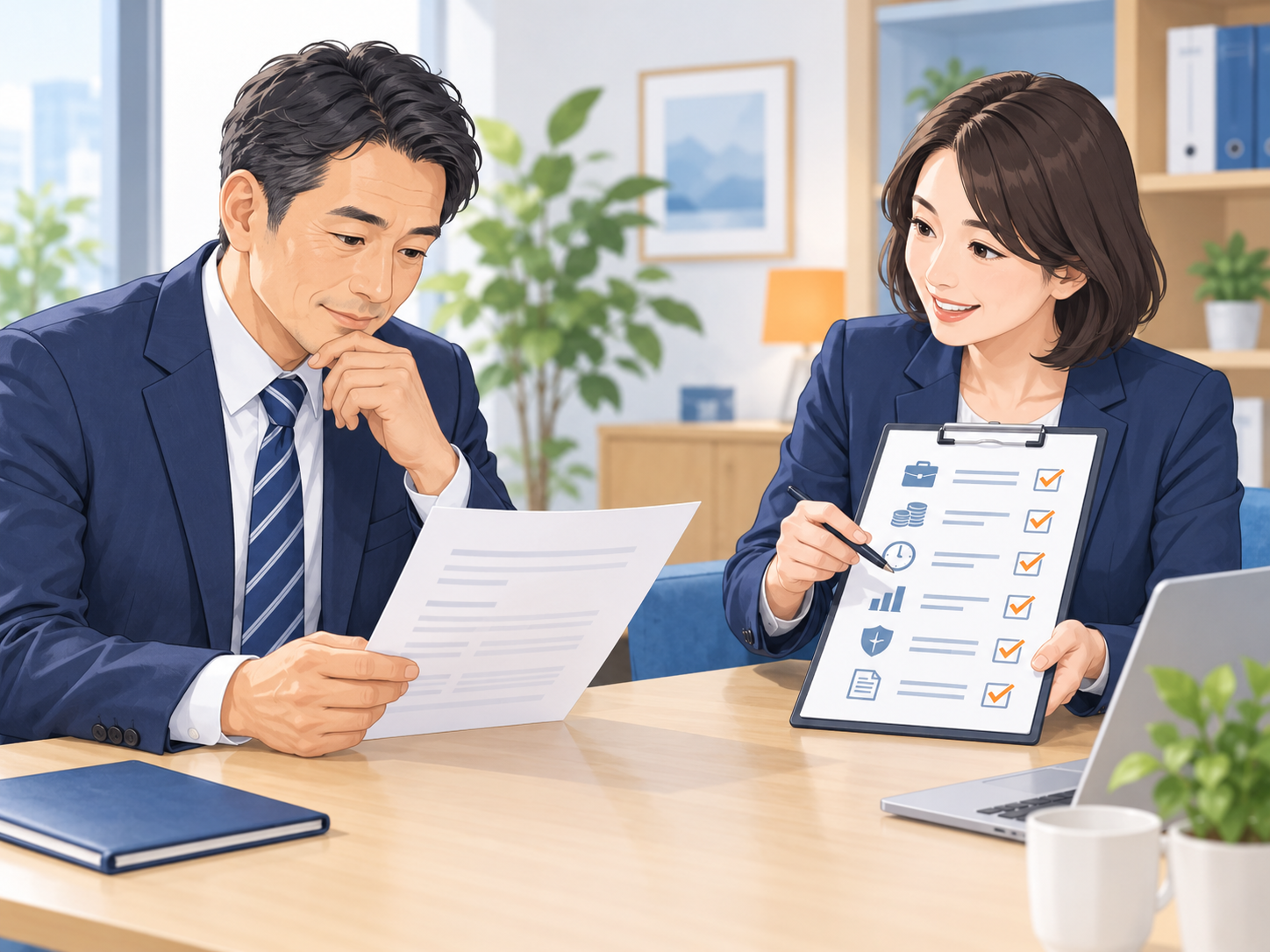 40代の転職者が内定承諾前に労働条件通知書を確認するイメージ