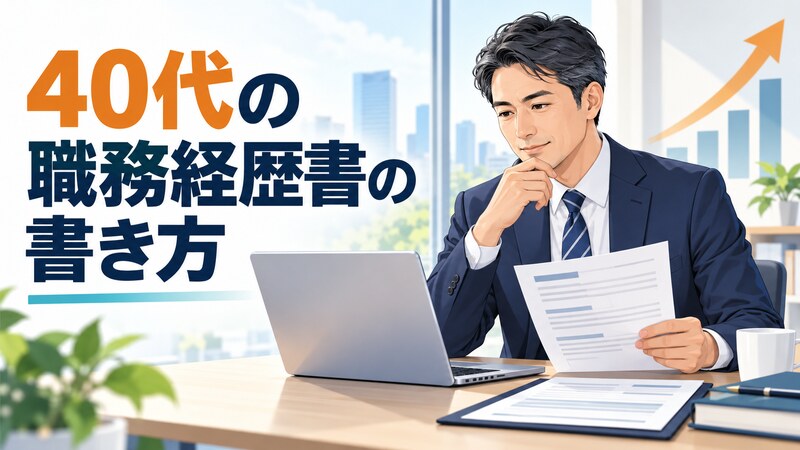 40代の職務経歴書の書き方を確認する男性
