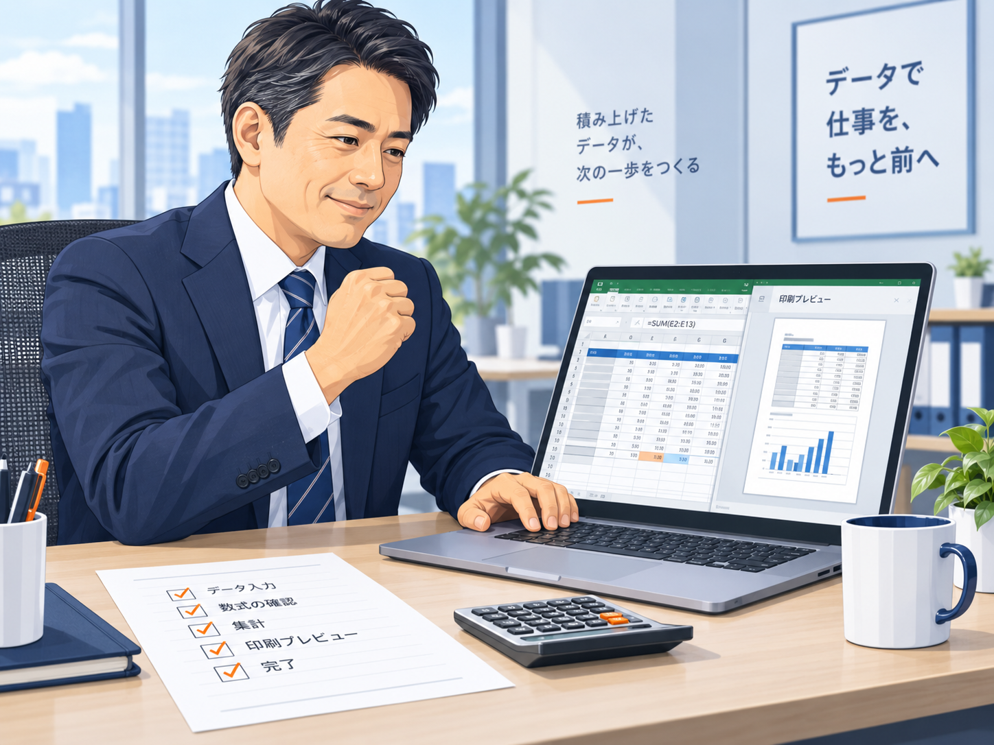 売上一覧の作成から印刷確認まで実務課題を完成させた40代の男性