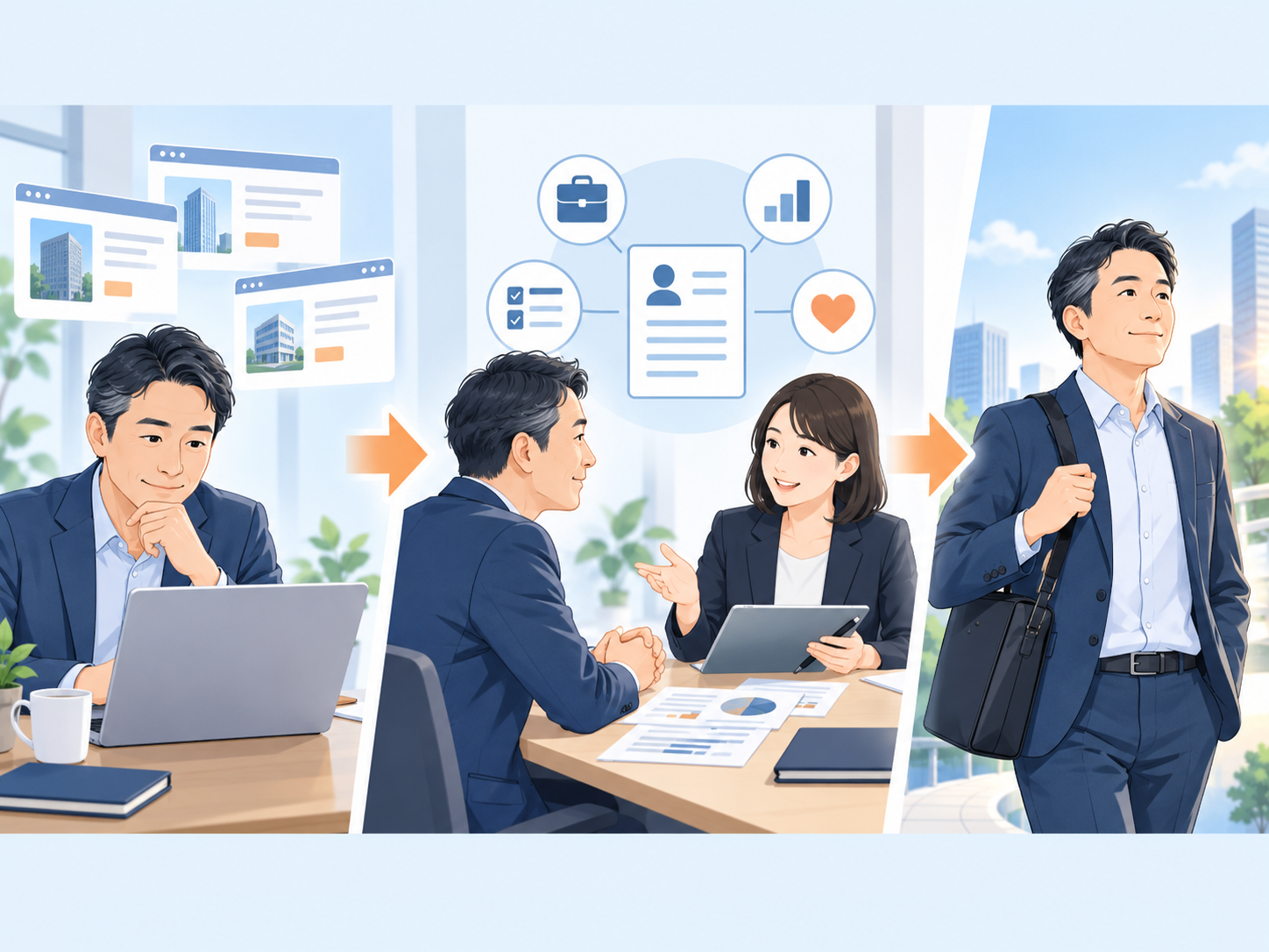 転職サイトで求人を調べて転職エージェントへ相談し次の行動へ進む40代男性